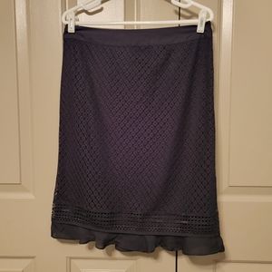 Liz Claiborne career ladies black decorative lace overlay midi skirt.